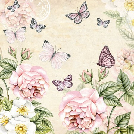 Χαρτοπετσέτες Decoupage 33 x 33 Λουλούδια - πεταλούδες