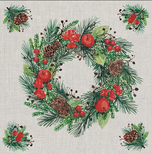 Χαρτοπετσέτες Decoupage 35 x 35  Wreath on Linen