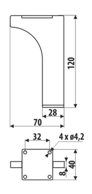 Μεταλλικό Πόδι Επίπλου (1 τεμάχιο) Νο206 - 120 Χρυσό Ματ (Y12cm x 7cm) Roline