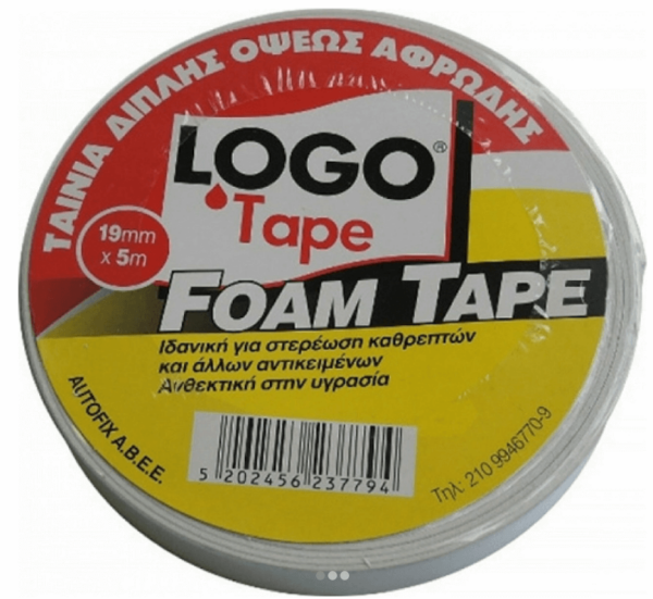 Logo Foam Tape Αυτοκόλλητη Αφρώδης Ταινία Διπλής Όψης Λευκή 19mmx5m