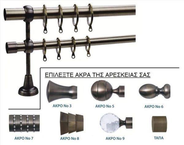 Πτυσσόμενη Μεταλλική Κουρτινόβεργα Διπλή Φ25Φ20 Οξειδέ 140-250cm